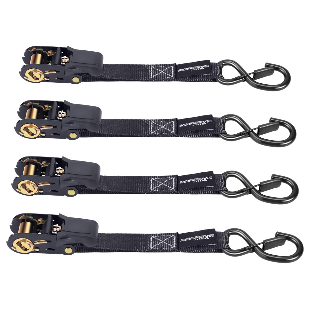 4x Cinghie di Tensione CricchettoGancio a S con clip 25mm * 4,5 Nero 997kg