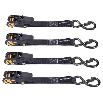 4x Cinghie di Tensione CricchettoGancio a S con clip 25mm * 4,5 Nero 997kg