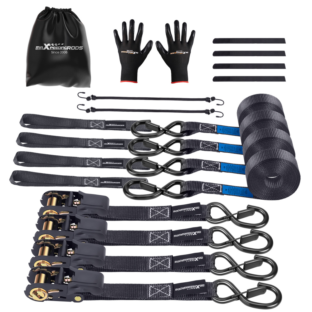 4x Sangle Darrimage à Cliquet 4.5m 25mm 997kg Noir Crochets S Securité Auto