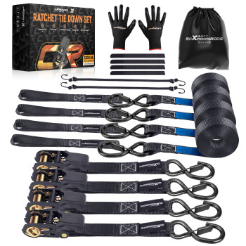 4x Sangle Darrimage à Cliquet 4.5m 25mm 997kg Noir Crochets S Securité Auto