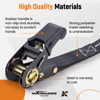 4x Sangle Darrimage à Cliquet 4.5m 25mm 997kg Noir Crochets S Securité Auto