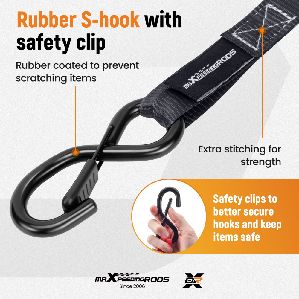 4x Sangle Darrimage à Cliquet 4.5m 25mm 997kg Noir Crochets S Securité Auto