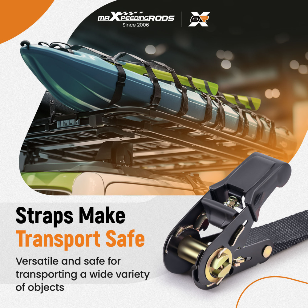 4x Sangle Darrimage à Cliquet 4.5m 25mm 997kg Noir Crochets S Securité Auto