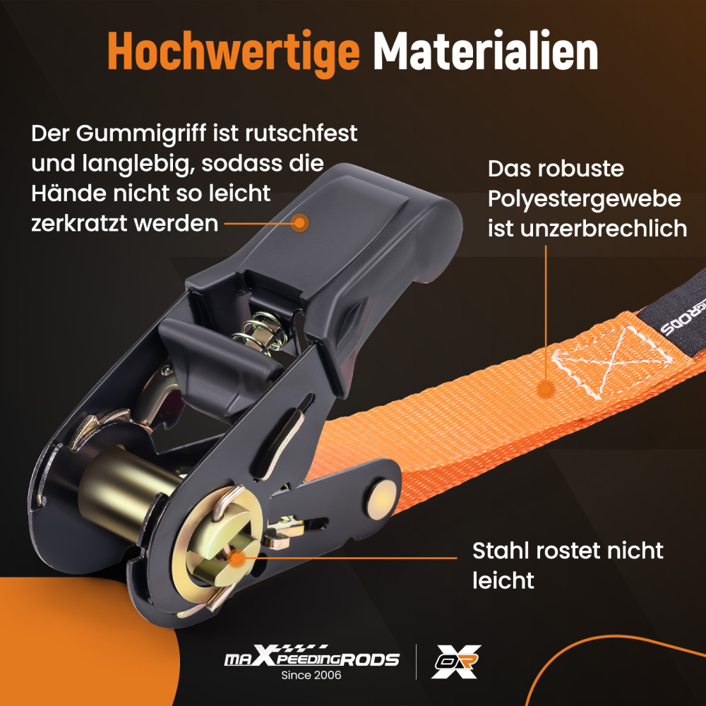 4x Cinghie di Tensione CricchettoGancio a S con clip 25mm * 4,5 Arancia 997kg