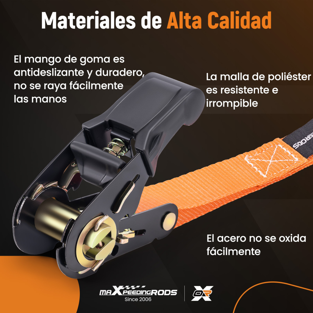 4x Cinghie di Tensione CricchettoGancio a S con clip 25mm * 4,5 Arancia 997kg