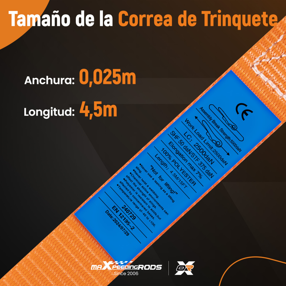 4x Cinghie di Tensione CricchettoGancio a S con clip 25mm * 4,5 Arancia 997kg