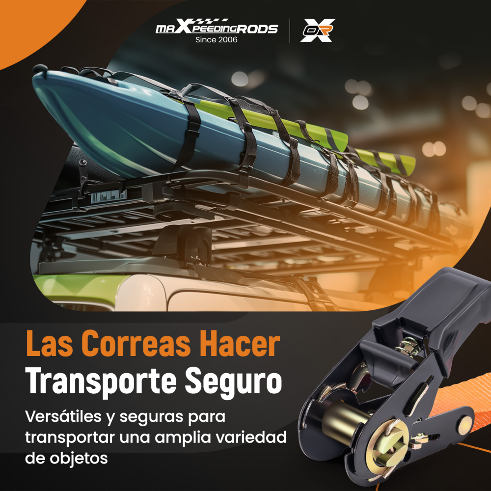 4x Cinghie di Tensione CricchettoGancio a S con clip 25mm * 4,5 Arancia 997kg