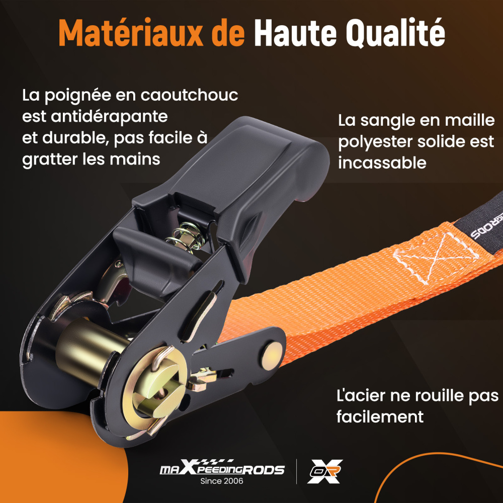 4x Cinghie di Tensione CricchettoGancio a S con clip 25mm * 4,5 Arancia 997kg