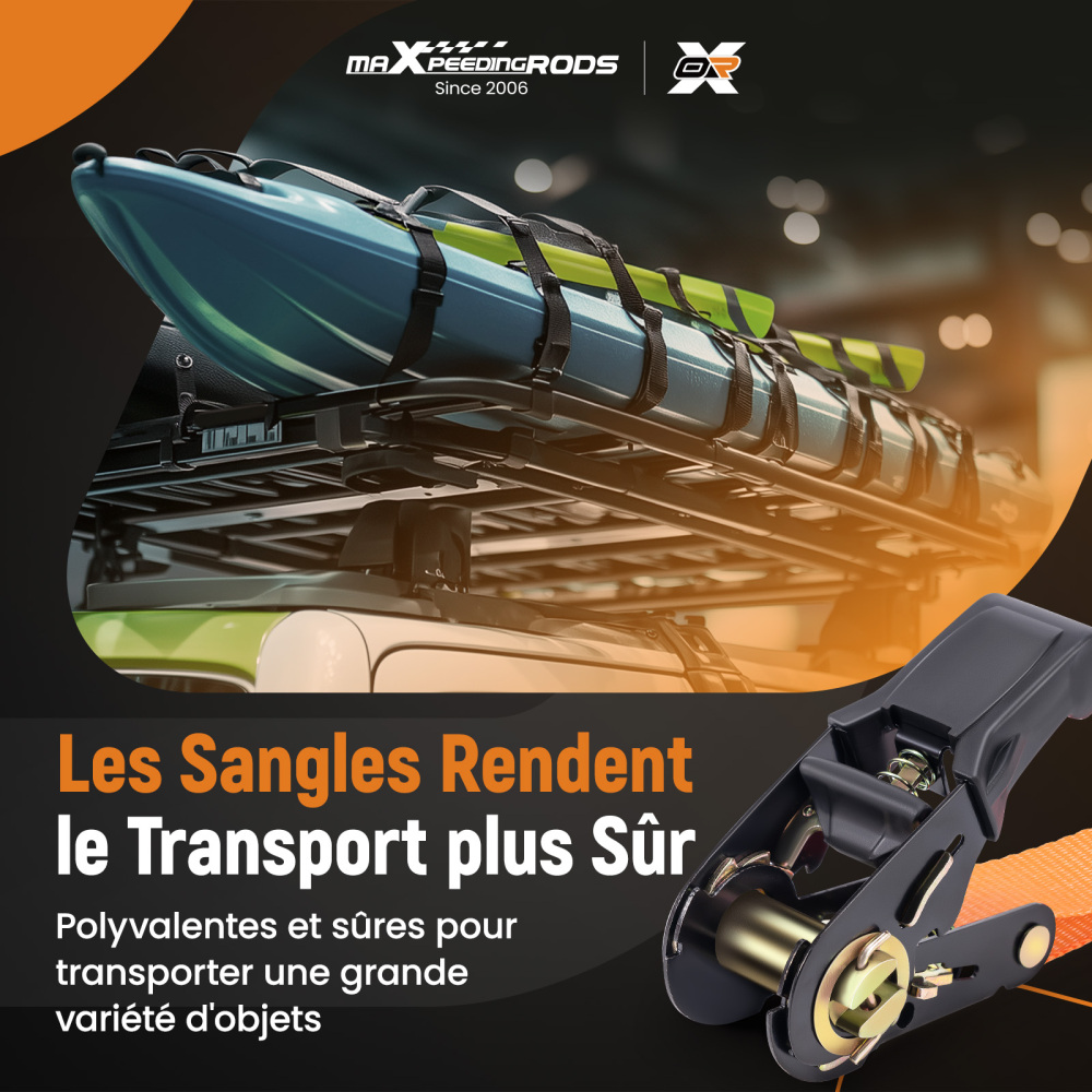 4x Cinghie di Tensione CricchettoGancio a S con clip 25mm * 4,5 Arancia 997kg