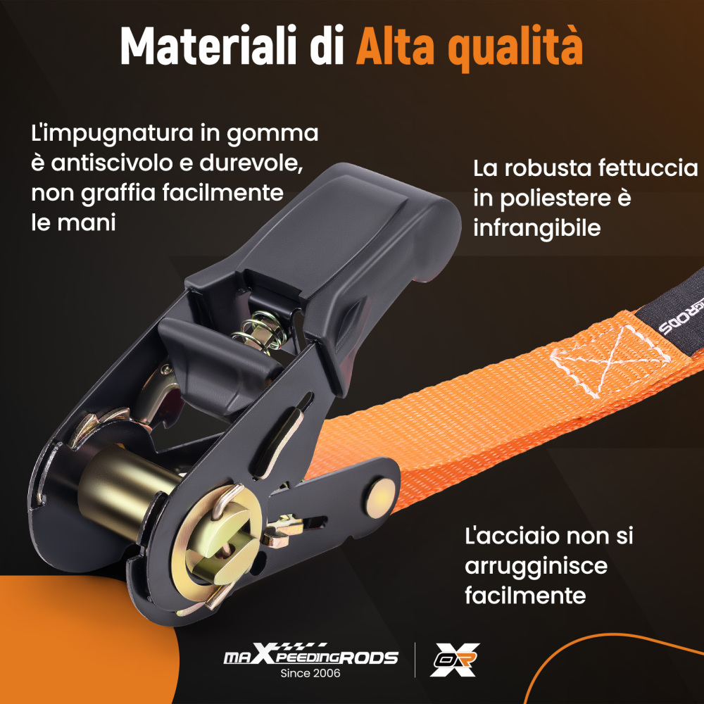 4x Cinghie di Tensione CricchettoGancio a S con clip 25mm * 4,5 Arancia 997kg