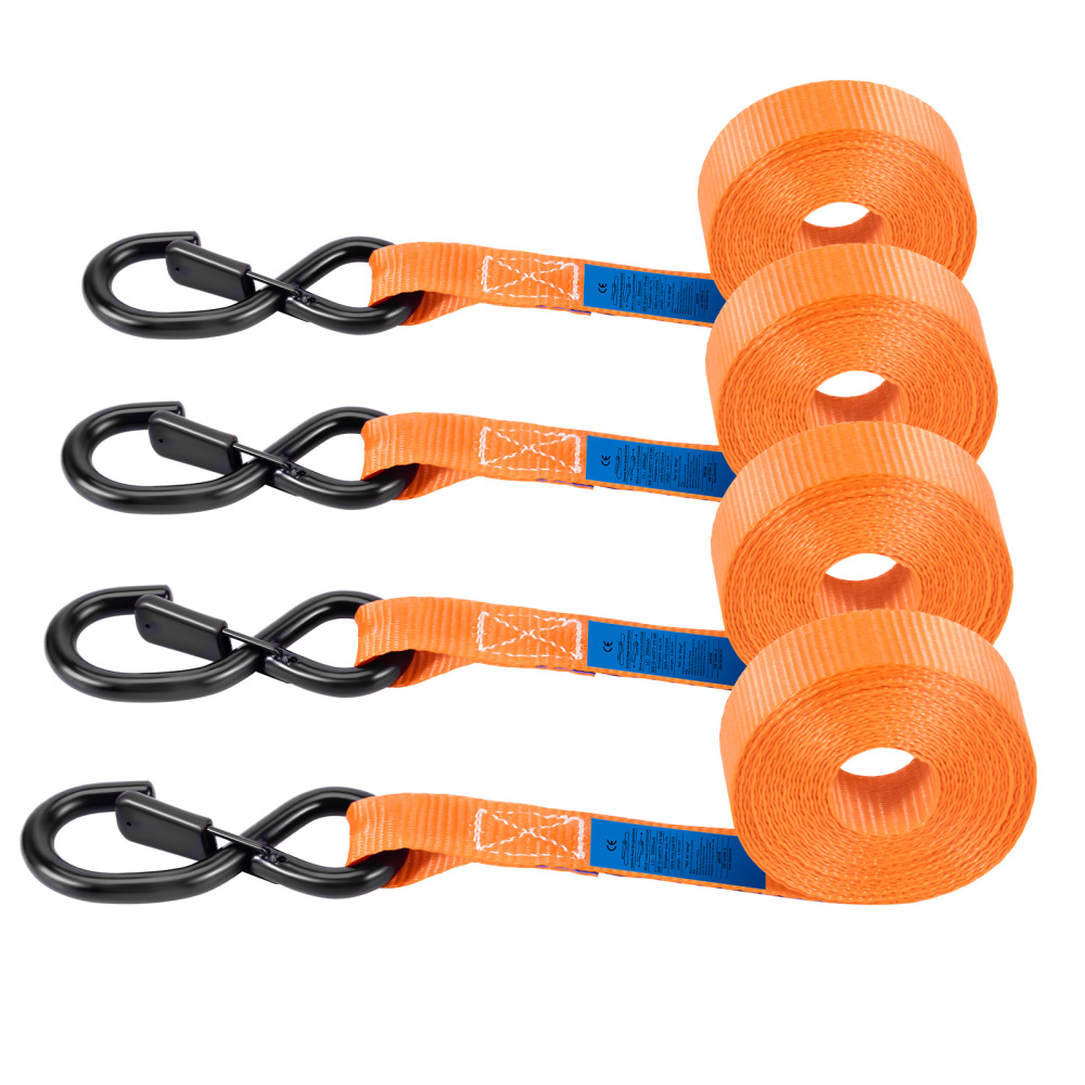 4x Cinghie di Tensione CricchettoGancio a S con clip 25mm * 4,5 Arancia 997kg
