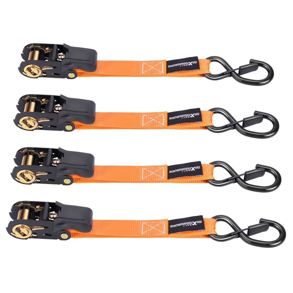 4x Cinghie di Tensione CricchettoGancio a S con clip 25mm * 4,5 Arancia 997kg