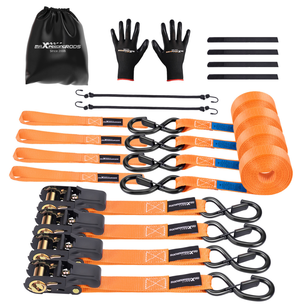 4x Cinghie di Tensione CricchettoGancio a S con clip 25mm * 4,5 Arancia 997kg