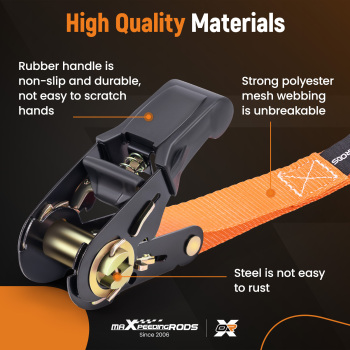 4x Sangle Darrimage à Cliquet 4.5m 25mm 997kg Orange Crochets S Securité Auto