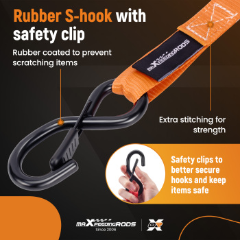 4x Sangle Darrimage à Cliquet 4.5m 25mm 997kg Orange Crochets S Securité Auto