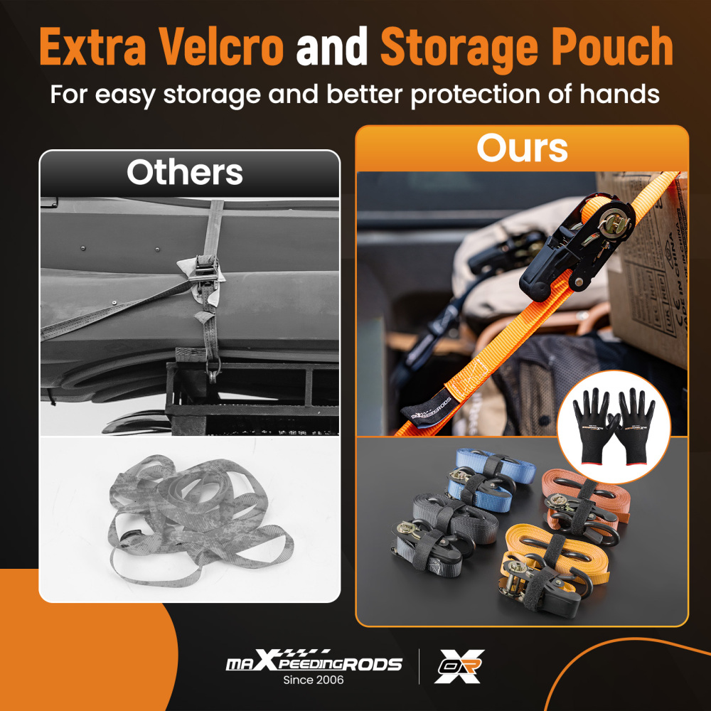 4x Cinghie di Tensione CricchettoGancio a S con clip 25mm * 4,5 Arancia 997kg