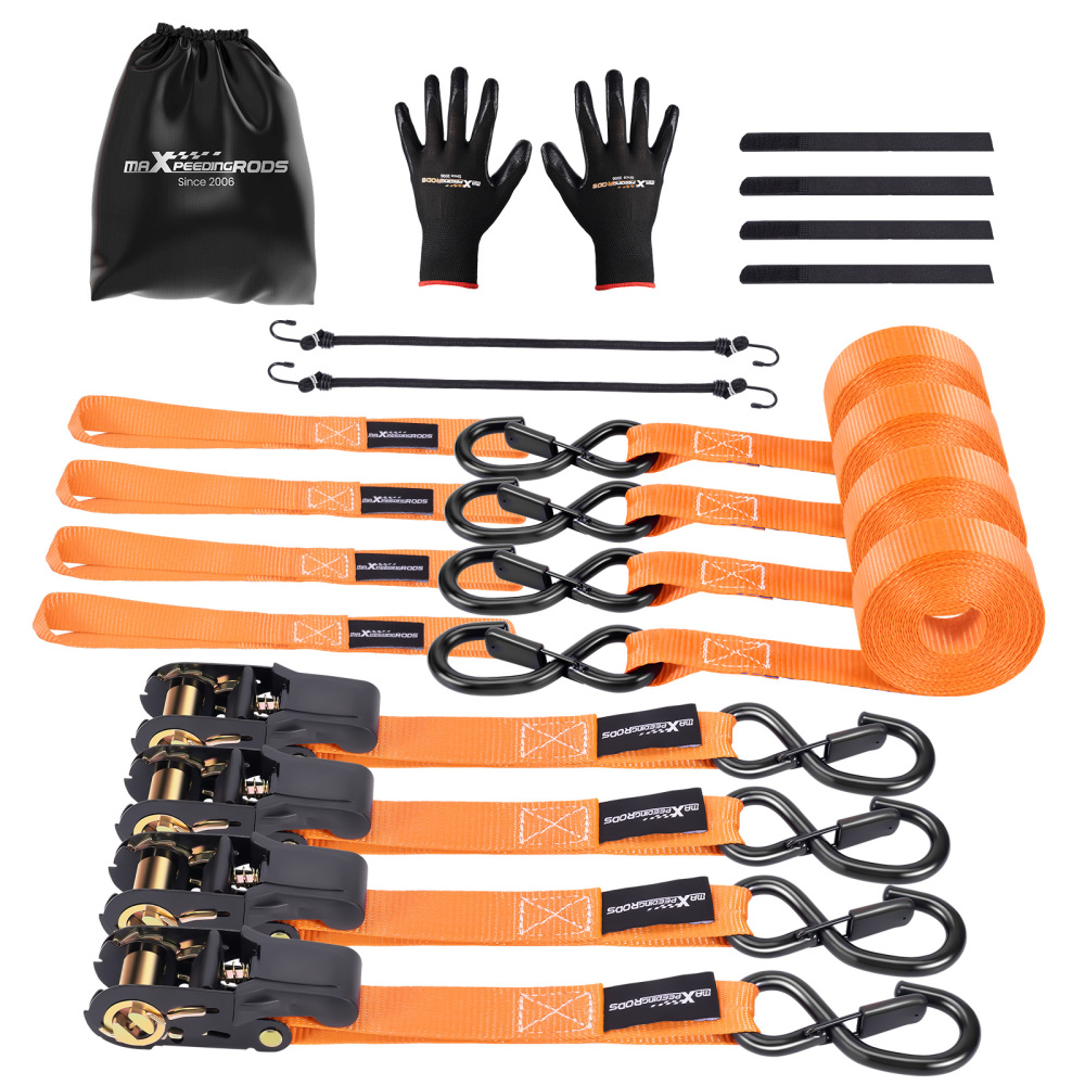 4 Pack Ratchet Straps Tie Down Orange 2200 lbs 15ft for Transport ATV Trailer