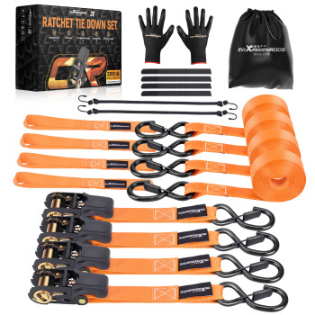 4 Pack Ratchet Straps Tie Down Orange 2200 lbs 15ft for Transport ATV Trailer