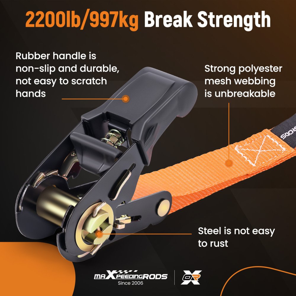 4 Pack Ratchet Straps Tie Down Orange 2200 lbs 15ft for Transport ATV Trailer