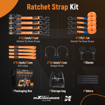 4 Pack Ratchet Straps Tie Down Orange 2200 lbs 15ft for Transport ATV Trailer