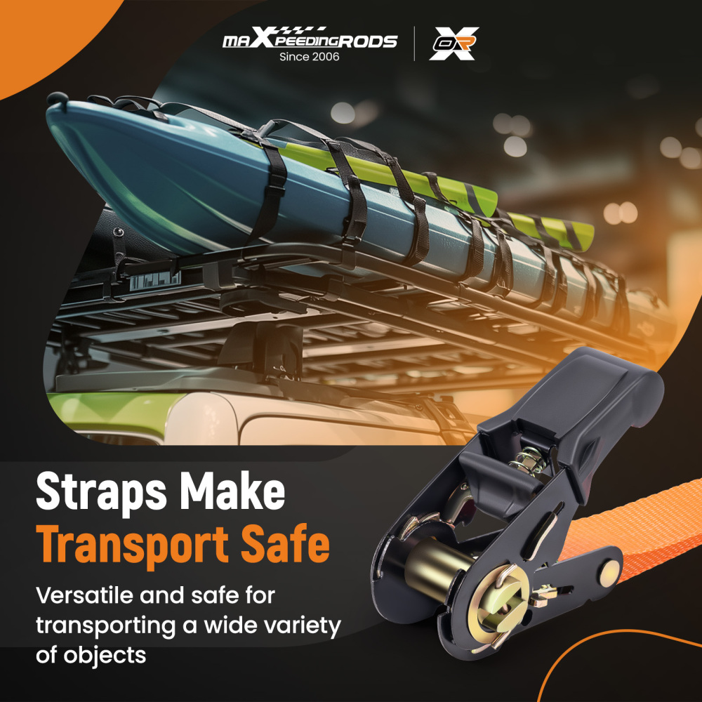 4 Pack Ratchet Straps Tie Down Orange 2200 lbs 15ft for Transport ATV Trailer