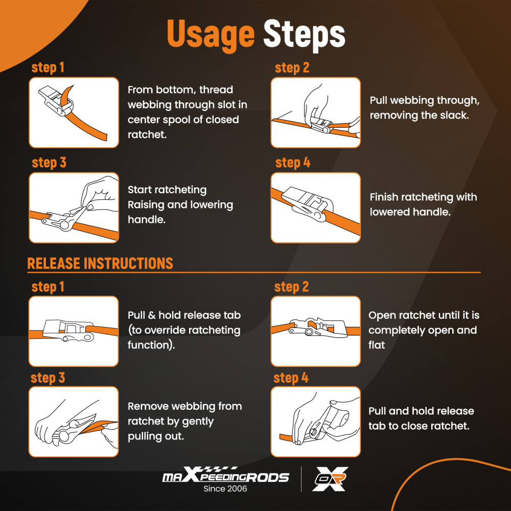 4 Pack Ratchet Straps Tie Down Orange 2200 lbs 15ft for Transport ATV Trailer