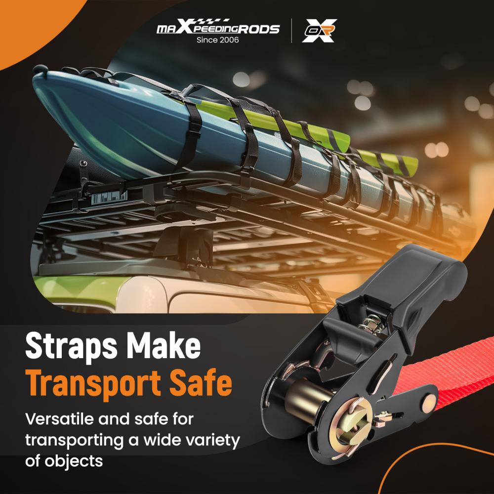 4x Cinghie di Tensione Cricchetto Gancio a S con clip 25mm * 4,5m Rosso 997kg