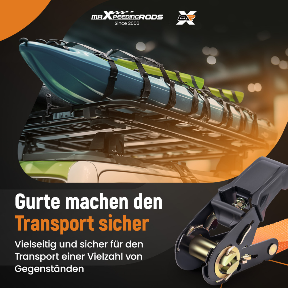 4x Cinghie di Tensione Cricchetto Gancio a S con clip 25mm * 4,5m Rosso 997kg