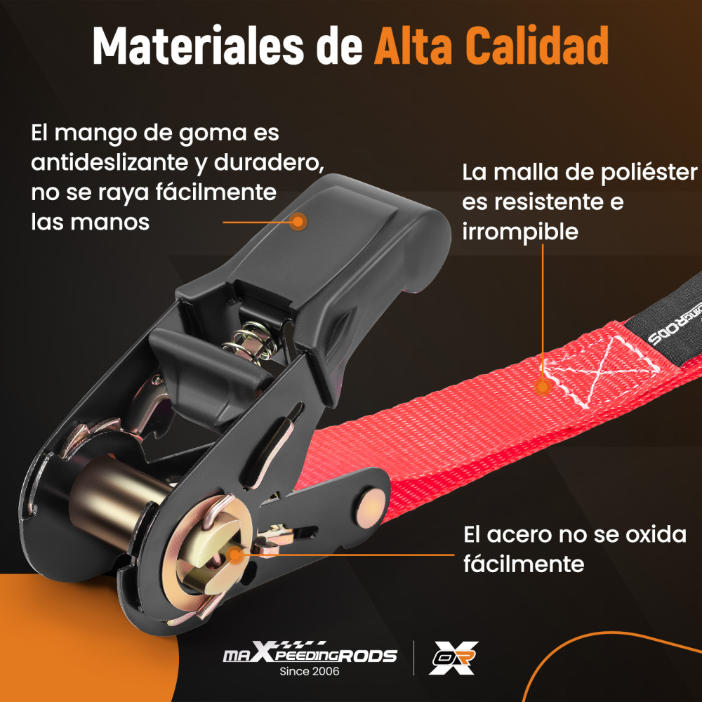 4x Cinghie di Tensione Cricchetto Gancio a S con clip 25mm * 4,5m Rosso 997kg