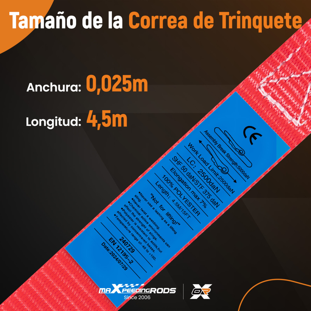 4x Cinghie di Tensione Cricchetto Gancio a S con clip 25mm * 4,5m Rosso 997kg