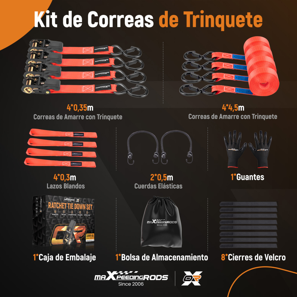 4x Cinghie di Tensione Cricchetto Gancio a S con clip 25mm * 4,5m Rosso 997kg