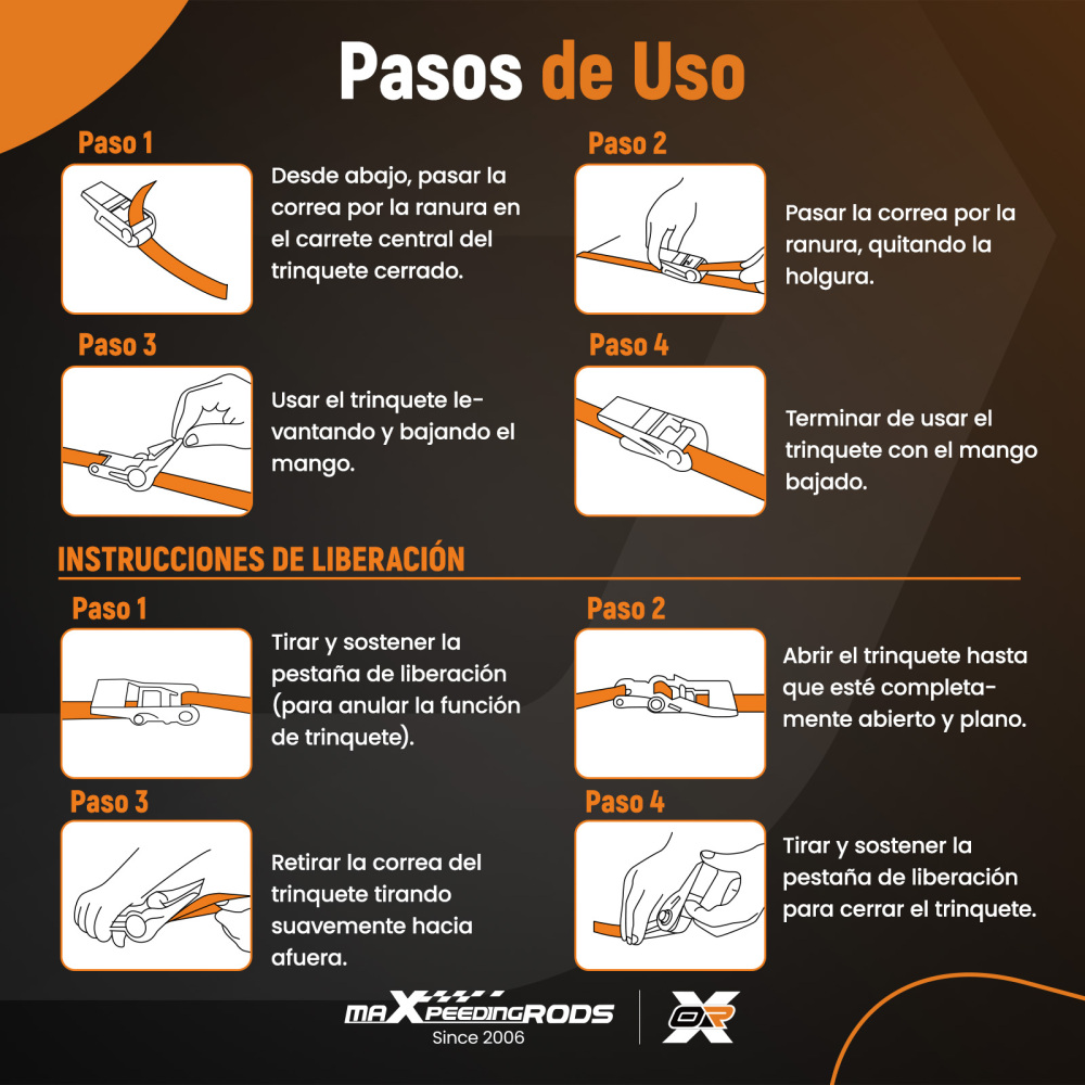 4x Cinghie di Tensione Cricchetto Gancio a S con clip 25mm * 4,5m Rosso 997kg