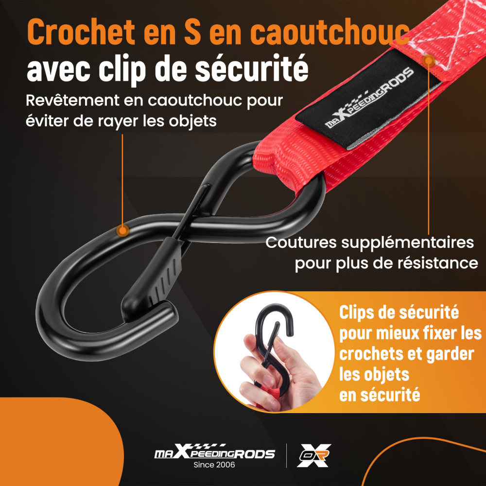 4x Cinghie di Tensione Cricchetto Gancio a S con clip 25mm * 4,5m Rosso 997kg