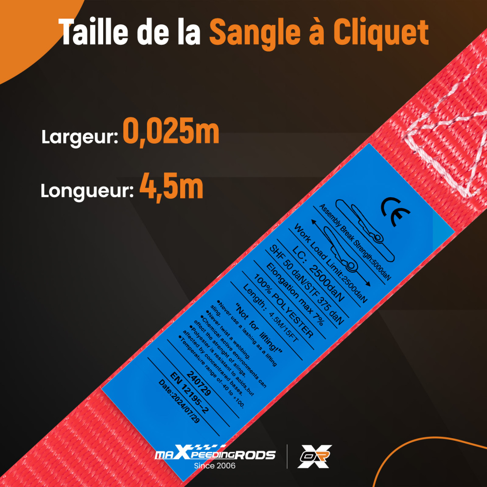4x Cinghie di Tensione Cricchetto Gancio a S con clip 25mm * 4,5m Rosso 997kg