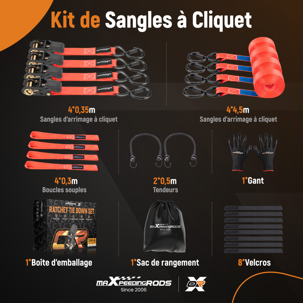 4x Cinghie di Tensione Cricchetto Gancio a S con clip 25mm * 4,5m Rosso 997kg