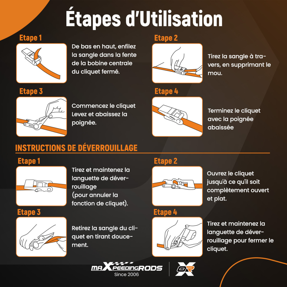 4x Cinghie di Tensione Cricchetto Gancio a S con clip 25mm * 4,5m Rosso 997kg