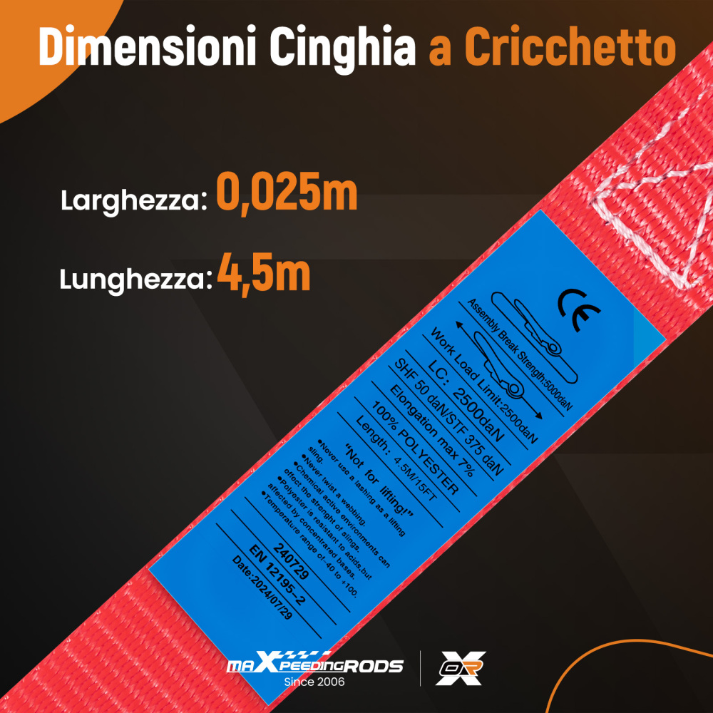 4x Cinghie di Tensione Cricchetto Gancio a S con clip 25mm * 4,5m Rosso 997kg