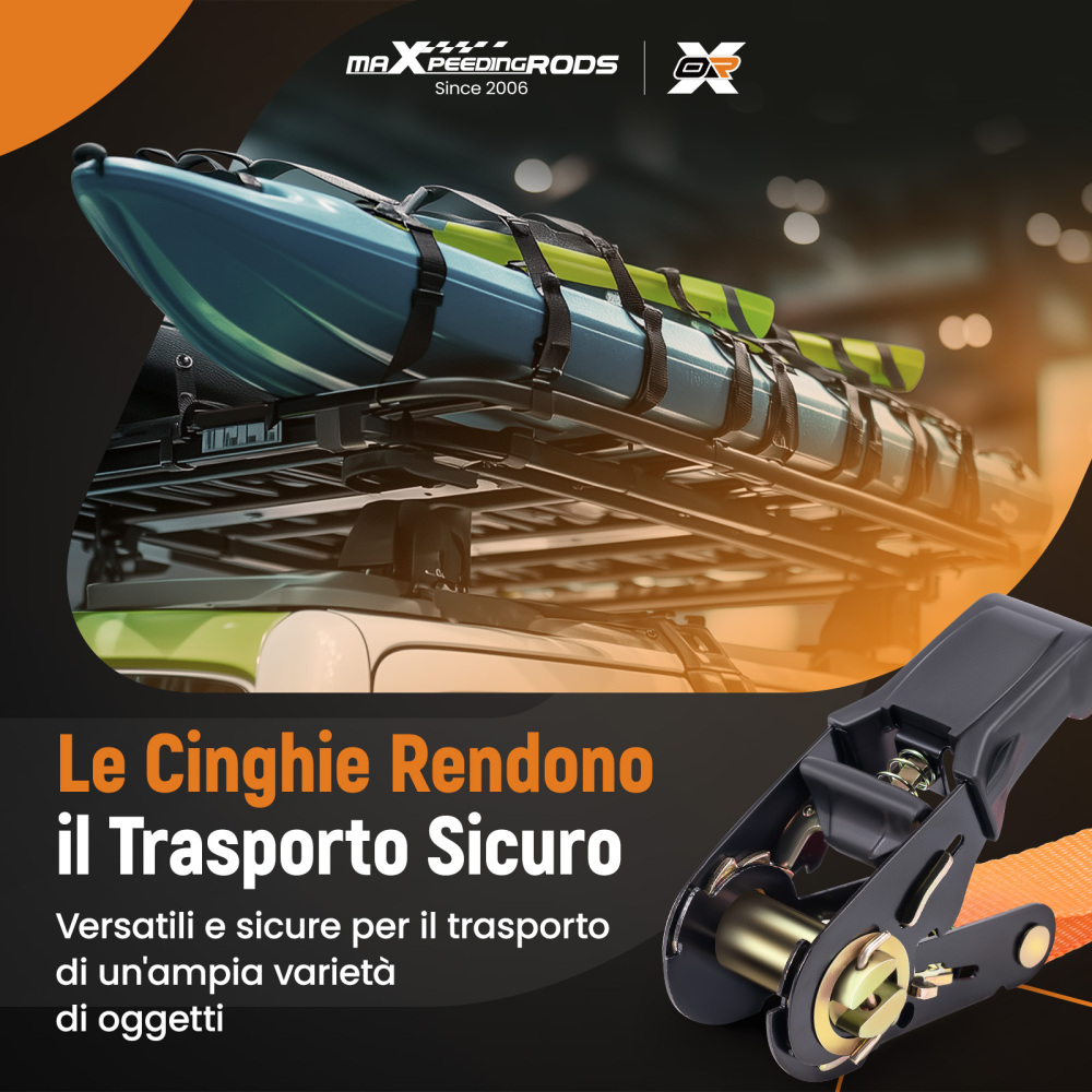 4x Cinghie di Tensione Cricchetto Gancio a S con clip 25mm * 4,5m Rosso 997kg