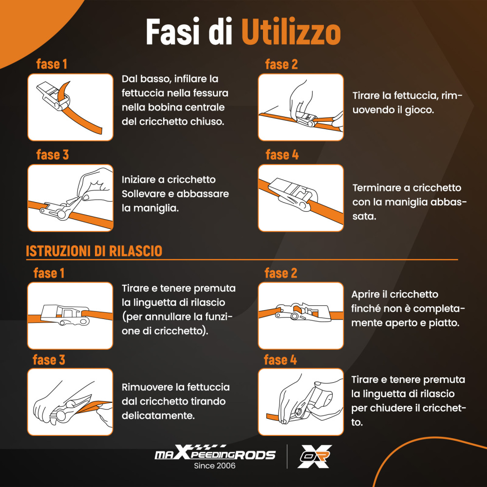 4x Cinghie di Tensione Cricchetto Gancio a S con clip 25mm * 4,5m Rosso 997kg