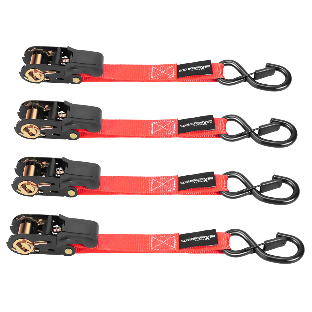 4x Cinghie di Tensione Cricchetto Gancio a S con clip 25mm * 4,5m Rosso 997kg