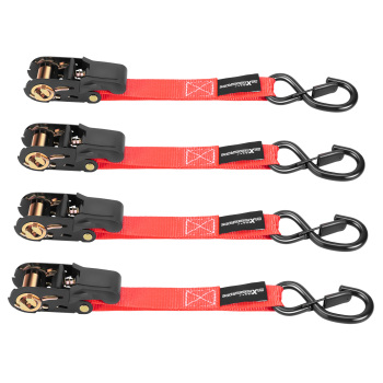 4x Cinghie di Tensione Cricchetto Gancio a S con clip 25mm * 4,5m Rosso 997kg