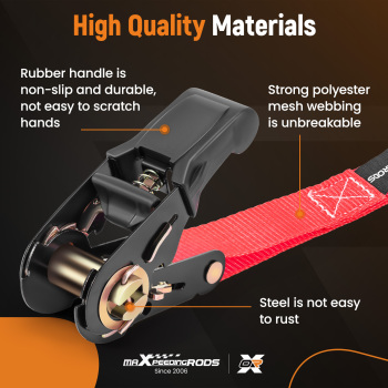 4x Sangle Darrimage à Cliquet 4.5m 25mm 997kg Rouge Crochets S Securité Auto