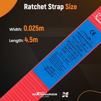 4x Sangle Darrimage à Cliquet 4.5m 25mm 997kg Rouge Crochets S Securité Auto