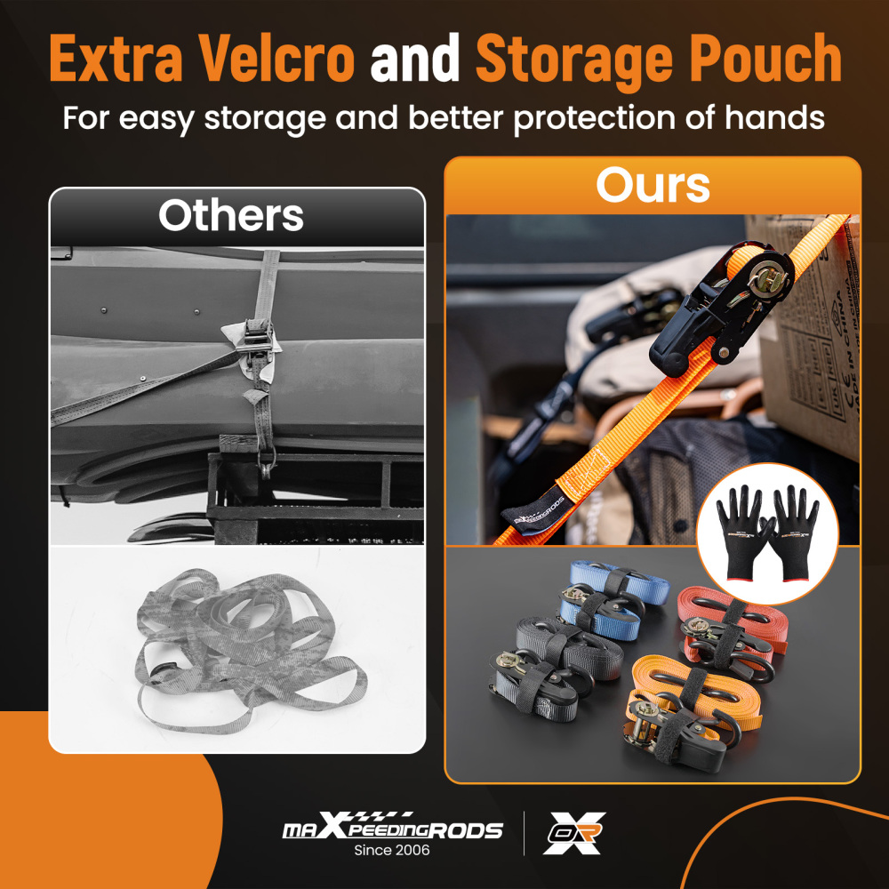 4x Cinghie di Tensione Cricchetto Gancio a S con clip 25mm * 4,5m Rosso 997kg