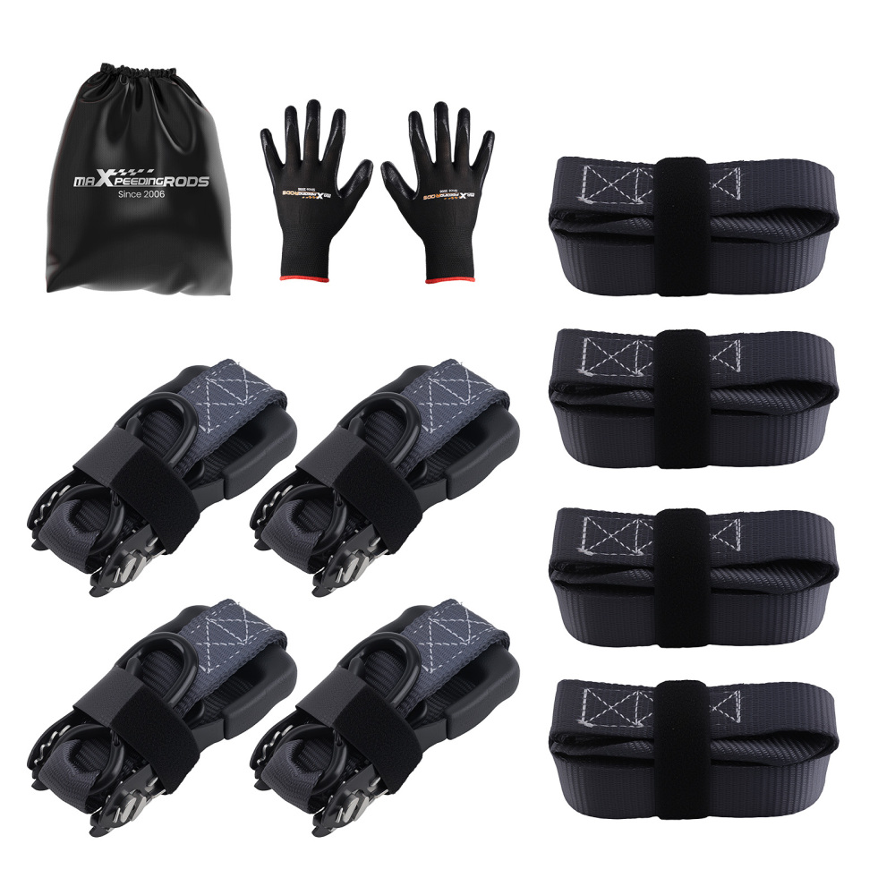 4 Pack Retractable Ratchet Tie Down Straps 1.5 x 15 4400 lb Heaty Duty Black