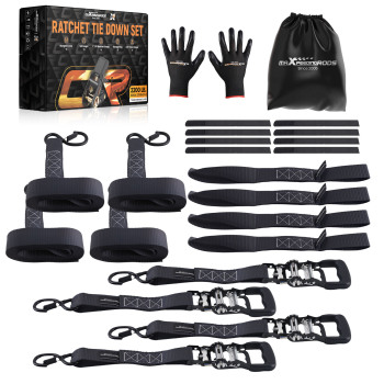 4 Pack Retractable Ratchet Tie Down Straps 1.5 x 15 4400 lb Heaty Duty Black