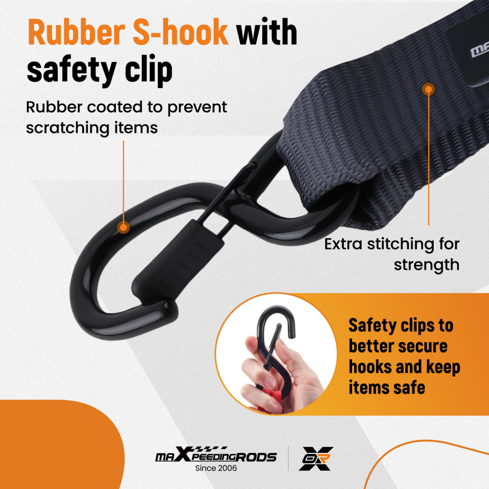 4 Pack Retractable Ratchet Tie Down Straps 1.5 x 15 4400 lb Heaty Duty Black