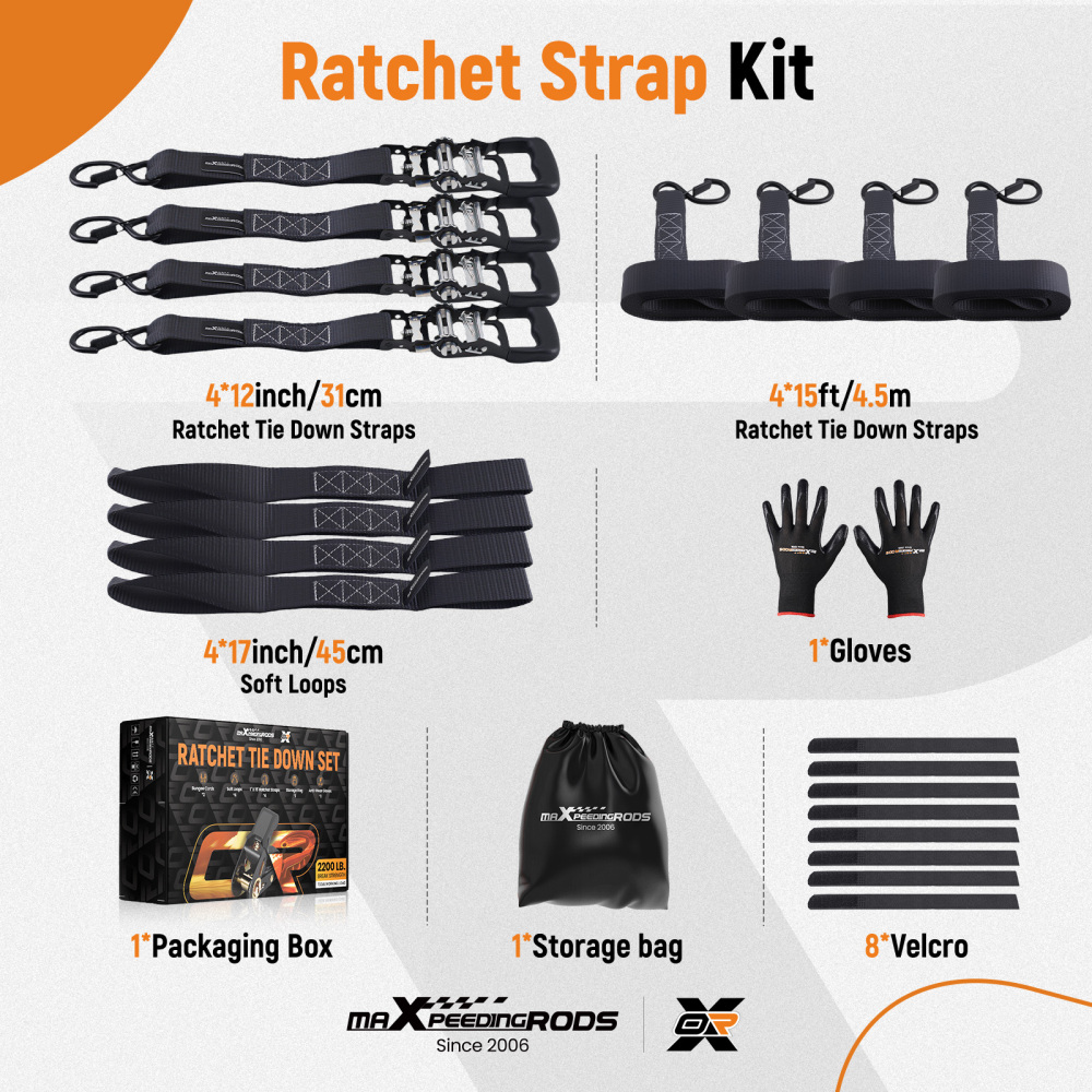 4 Pack Retractable Ratchet Tie Down Straps 1.5 x 15 4400 lb Heaty Duty Black