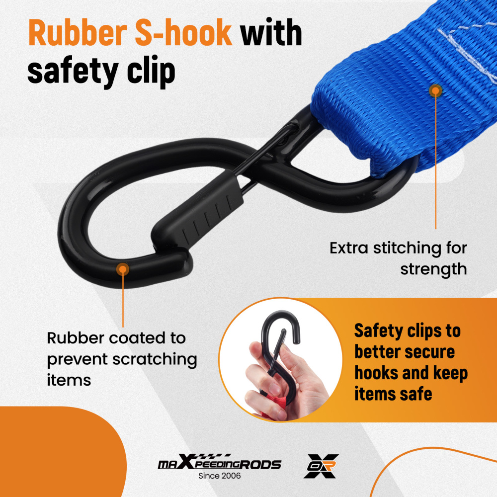 4 Pack Retractable Ratchet Tie Down Straps 1.5 x 15 4400 lb Heaty Duty Blue