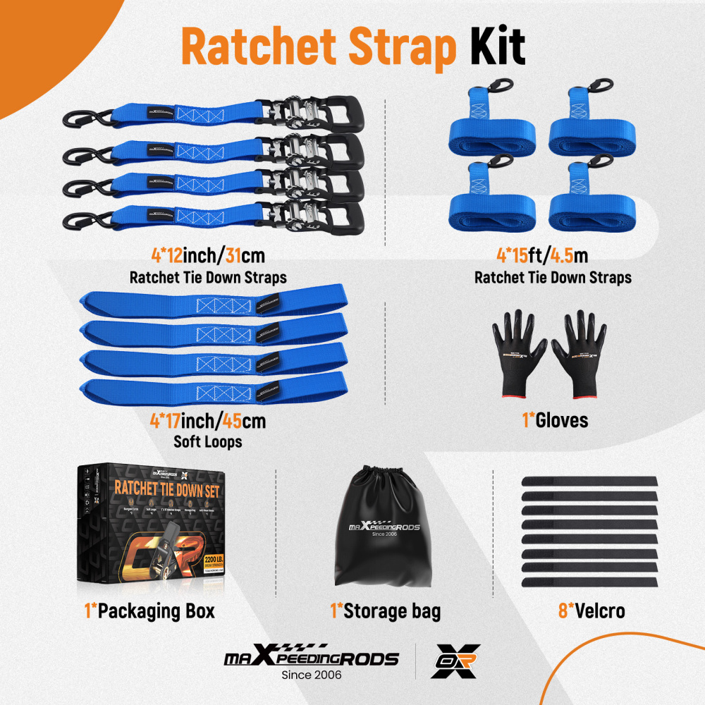 4 Pack Retractable Ratchet Tie Down Straps 1.5 x 15 4400 lb Heaty Duty Blue